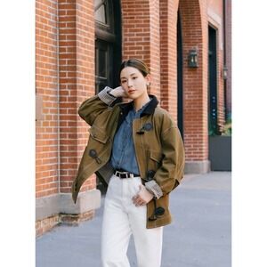 Petite Studio x SuggyL Bryce Cotton Barn Jacket Womens S Olive Brown Oversized